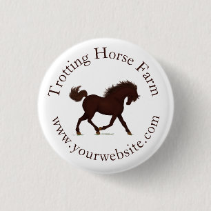 Trotting Brown Horse Circular Text Equestrian 3 Cm Round Badge