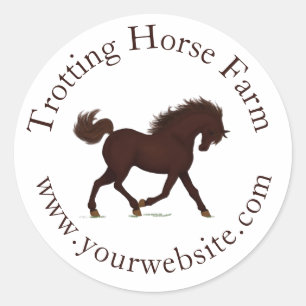 Trotting Brown Horse Circular Text Equestrian Classic Round Sticker