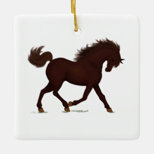 Trotting Brown Horse or Pony Equestrian Charm Ceramic Ornament