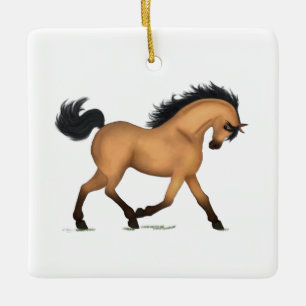 Trotting Buckskin Dun Horse Personalized Christmas Ceramic Ornament