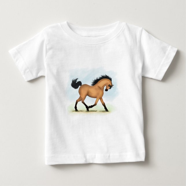 Trotting Buckskin Horse Equestrian Baby T-Shirt (Front)