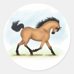 Trotting Buckskin Horse Equestrian Classic Round Sticker