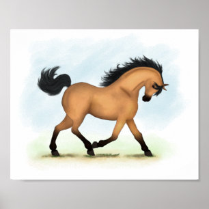 Trotting Buckskin Horse Equestrian Horse Lover's Poster