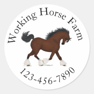 Trotting Clydesdale Horse Circular Text Custom Classic Round Sticker