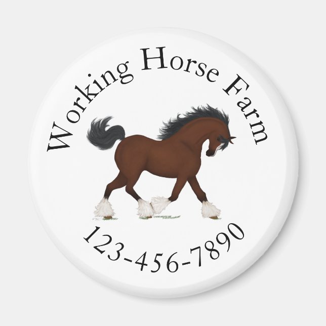 Trotting Clydesdale Horse Circular Text Custom Magnet (Front)