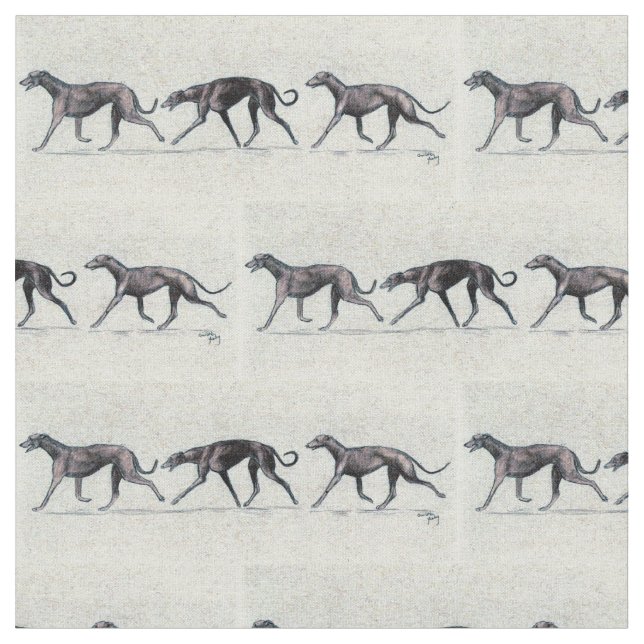 Trotting Greyhounds Dog Art Fabric (Close Up)