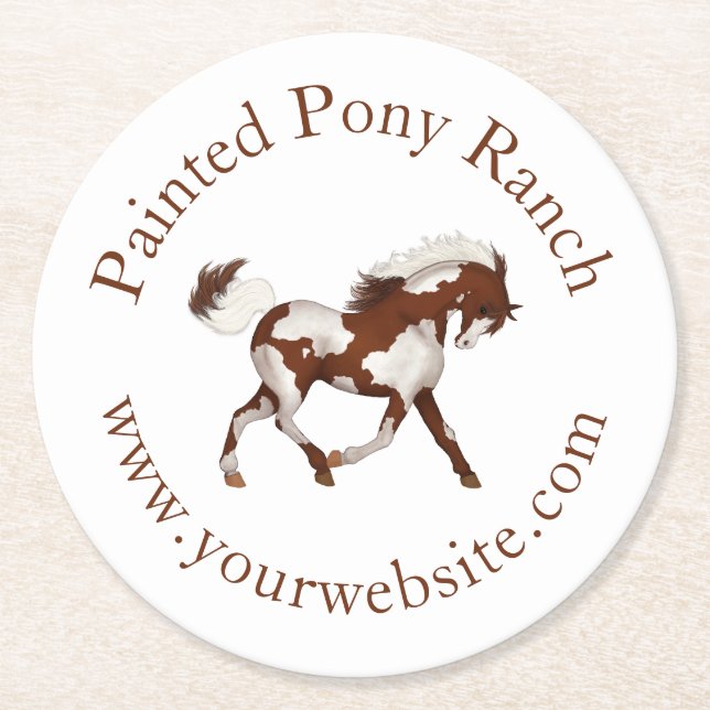 Trotting Overo Skewbald Paint Horse Custom Logo Round Paper Coaster (Front)