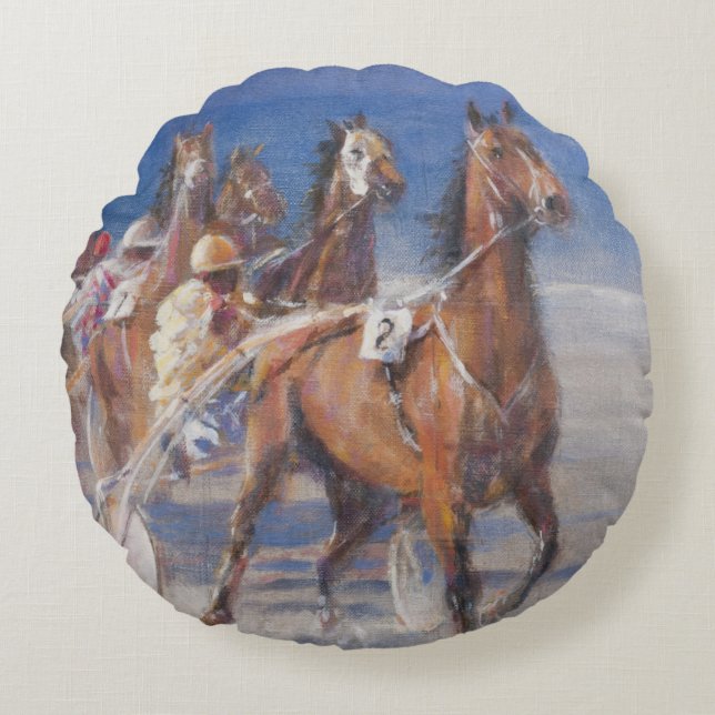 Trotting races Lancieux Brittany 2014 Round Cushion (Front)