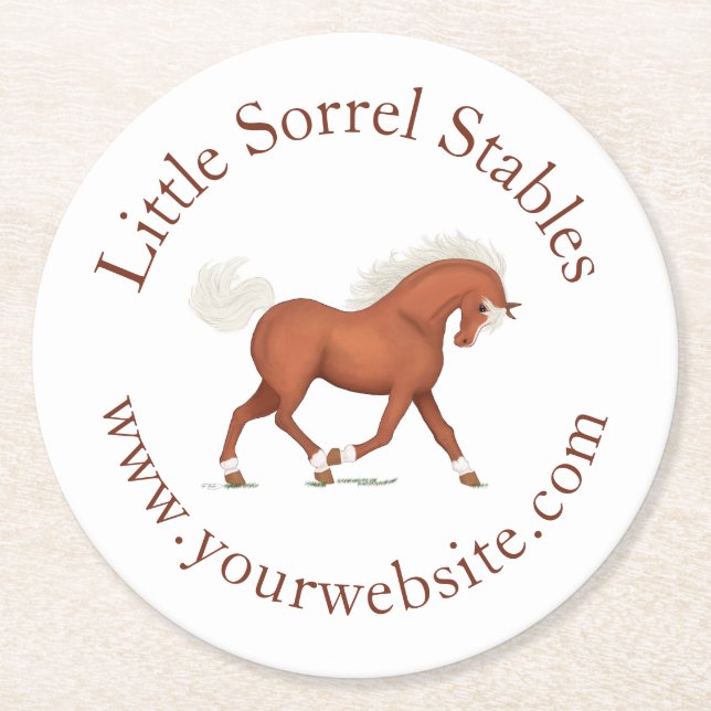 Trotting Sorrel Horse Circular Text Custom Round Paper Coaster (Front)