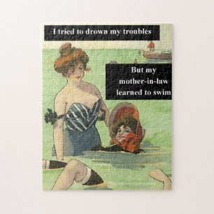 Trouble with Mother-In-Law Vintage Beach Swimming Jigsaw Puzzle