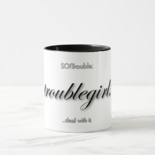 troublegirl! in black on white mug