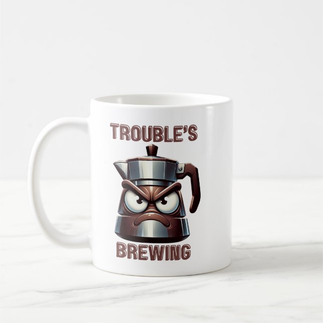 Trouble's Brewing - Angry Moka Espresso Pot Coffee Mug (Left)