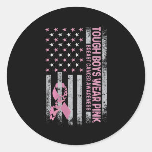 Trough Boy Wears Pink Breast Cancer Awareness Usa Classic Round Sticker