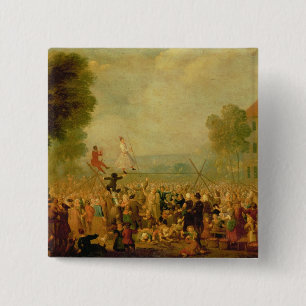 Troupe of Actors Performing on a Tightrope 15 Cm Square Badge