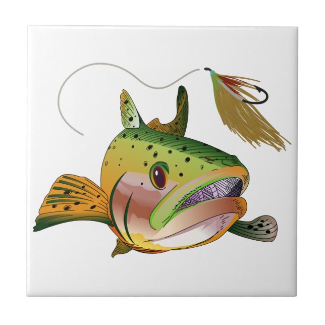Trout and Fly Ceramic Tile (Front)