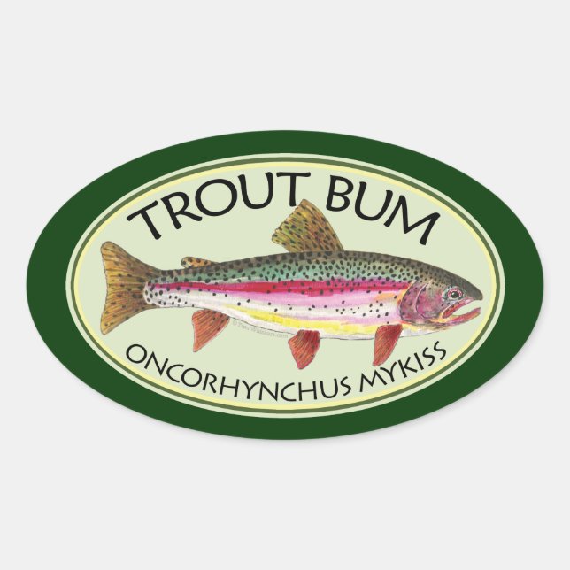 Trout Bum Fishing Oval Sticker (Front)