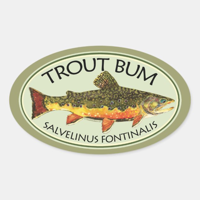 Trout Bum Fishing Oval Sticker (Front)