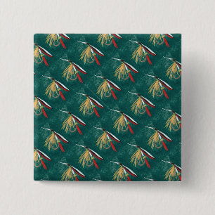 "Trout Fin" Trout Fly tiled wet fly on green 15 Cm Square Badge