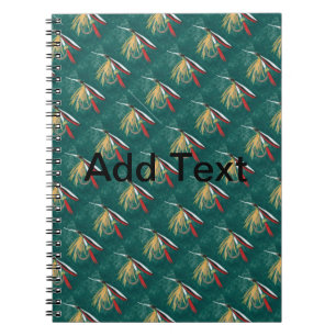 "Trout Fin" Trout Fly tiled wet fly on green       Notebook