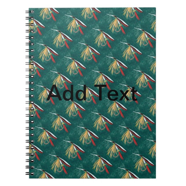 "Trout Fin" Trout Fly tiled wet fly on green       Notebook (Front)