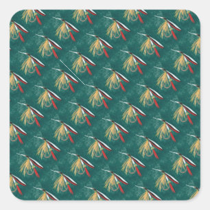 "Trout Fin" Trout Fly tiled wet fly on green Square Sticker