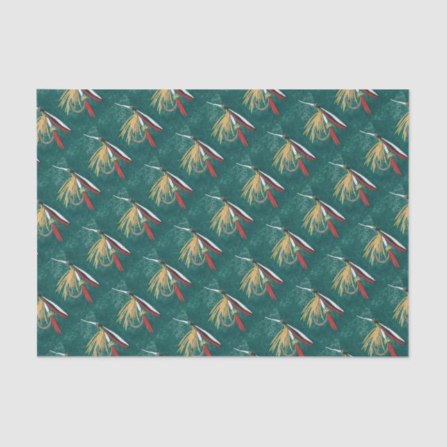"Trout Fin" Trout Fly tiled wet fly on green       Tissue Paper (Front)