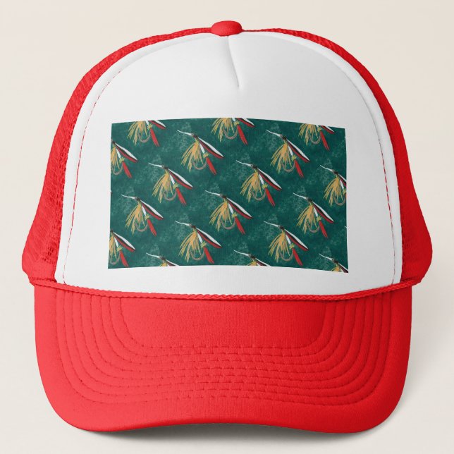 "Trout Fin" Trout Fly tiled wet fly on green     Trucker Hat (Front)