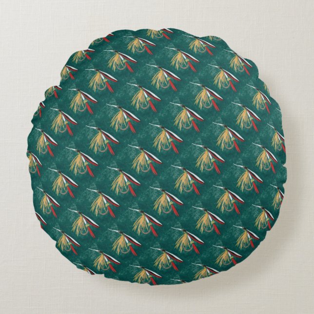 "Trout Fin" Trout Fly tiled wet fly    Round Cushion (Front)