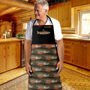 Trout Fish Black and Rust Fisherman for him  name  Apron