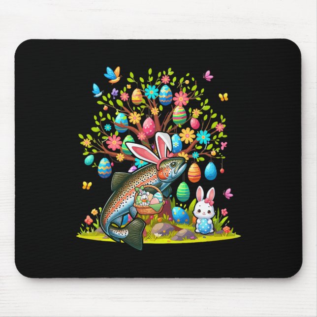 Trout Fish Bunny Easter Eggs Cute Tree Costume Hun Mouse Pad (Front)