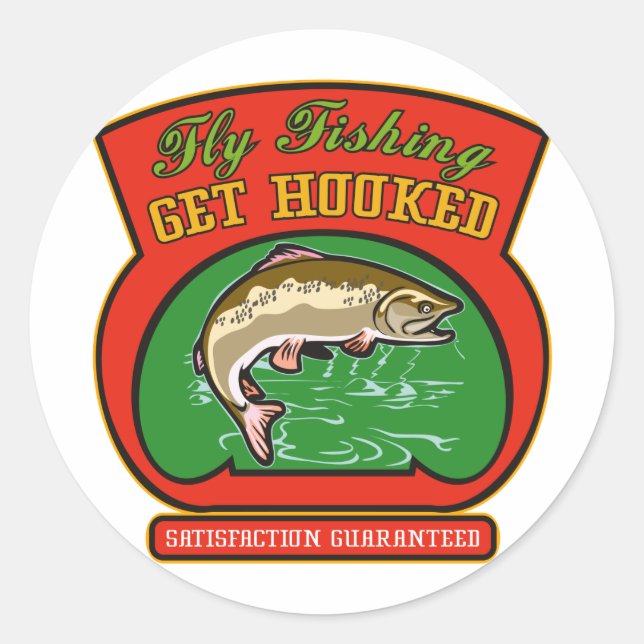 trout fish jumping fly fishing classic round sticker (Front)