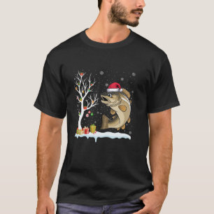 Trout Fish Santa Hat Festive Tree Light Christmas T-Shirt