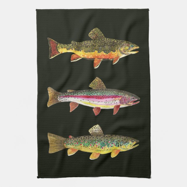 Trout Fisherman's Tea Towel (Vertical)