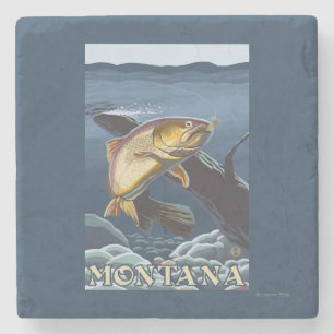 Trout Fishing Cross-Section - Montana Stone Coaster
