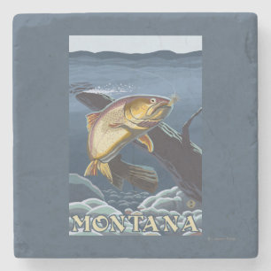 Trout Fishing Cross-Section - Montana Stone Coaster