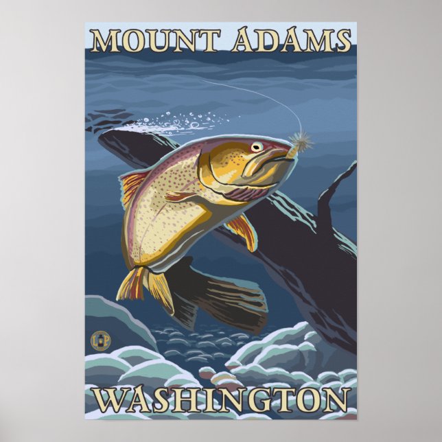 Trout Fishing Cross-Section - Mount Adams, WA Poster (Front)