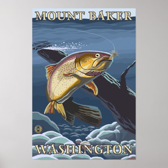 Trout Fishing Cross-Section - Mount Baker, WA Poster (Front)