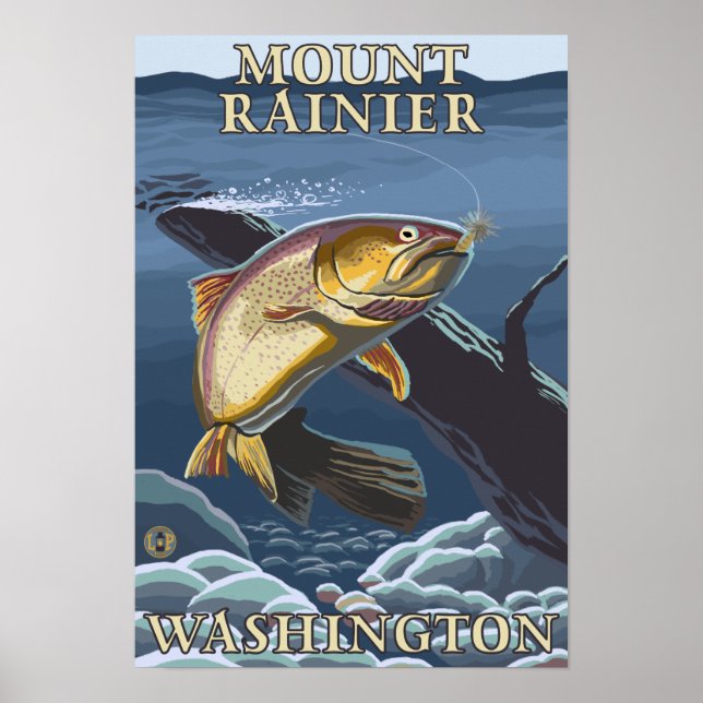 Trout Fishing Cross-Section - Mount Rainier, Poster (Front)