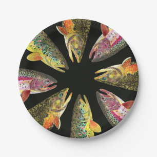 Trout Fishing Paper Plate
