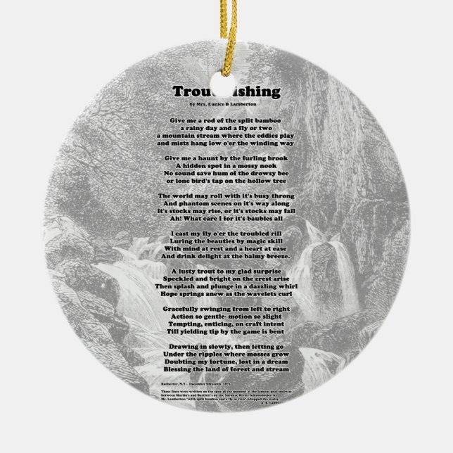 Trout Fishing Poem Ceramic Tree Decoration (Front)