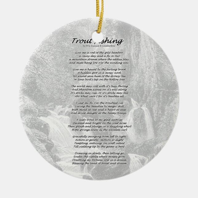 Trout Fishing Poem Ceramic Tree Decoration (Front)
