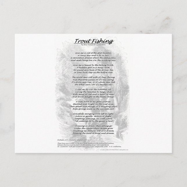 Trout Fishing Poem w/ engraving background Postcard (Front)