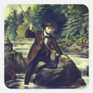 Trout fishing print by Currier and Ives Square Sticker