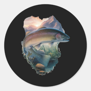 Trout Fly Fishing Mountains Nature Fisherman Classic Round Sticker