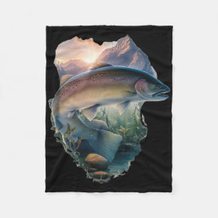 Trout Fly Fishing Mountains Nature Fisherman Fleece Blanket