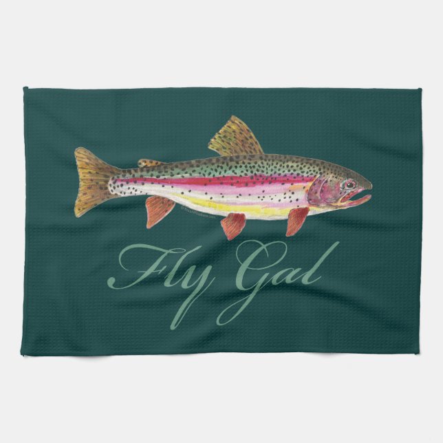 Trout Fly Fishing Tea Towel (Horizontal)