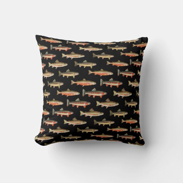 Trout Galore Black 16 x 16 Cushion (Front)