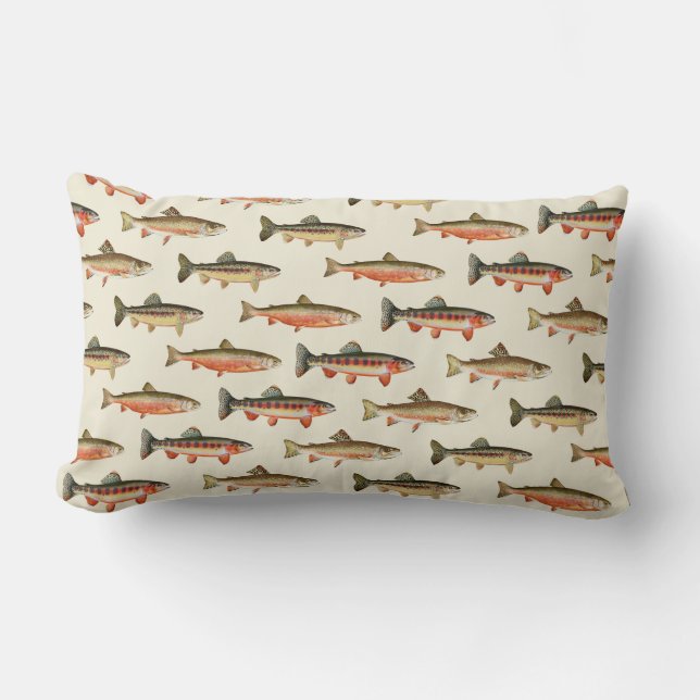 Trout Galore Cream Lumbar Cushion (Front)