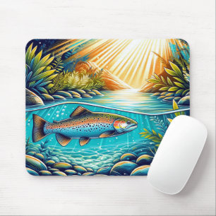 Trout in Crystal Clear River Forest Wildlife Mouse Pad
