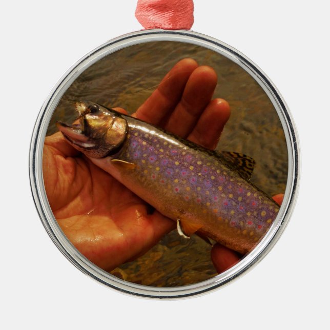 Trout in Hands Metal Tree Decoration (Front)